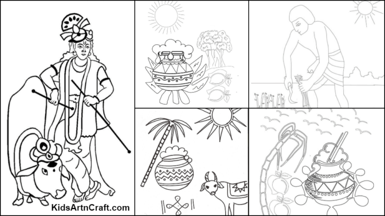 Pongal / Sankranti Coloring Pages For Kids – Free Printables - Kids Art