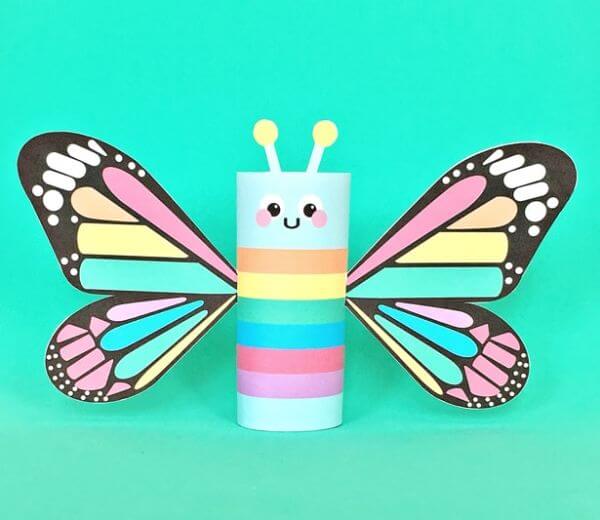 Rainbow Butterfly Paper Roll Tube Printable Crafts For Kids