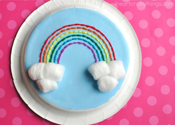 Easy Paper Plate Rainbow Craft Rainbow Yarn Paper Plate Activity