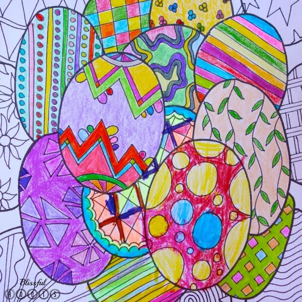 Simple Easter Egg Collage Coloring Page For Kids