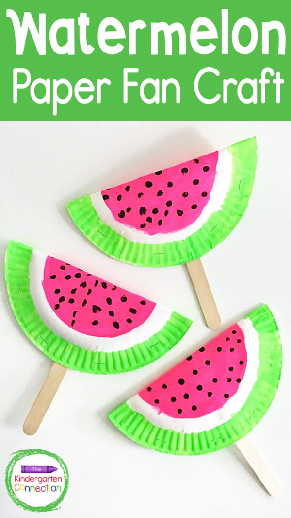 Watermelon Paper Fan Craft Using Paper Plate For Kids