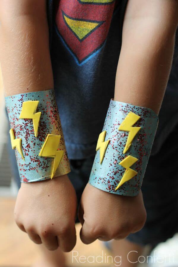 Super Hero Cuffs Craft From Tissue Paper Rolls For Kids