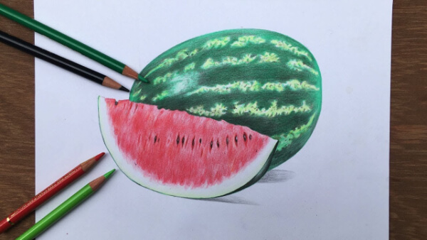 Watermelon Fruit Drawing With Colored Pencil Watermelon Drawing & Sketches for Kids
