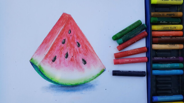 How To Draw Watermelon Slice With Oil Pastel Step By Step