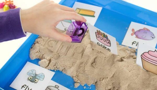 Word Stamping Activity With Kinetic Sand Fine Motor Sand Activities for Kids
