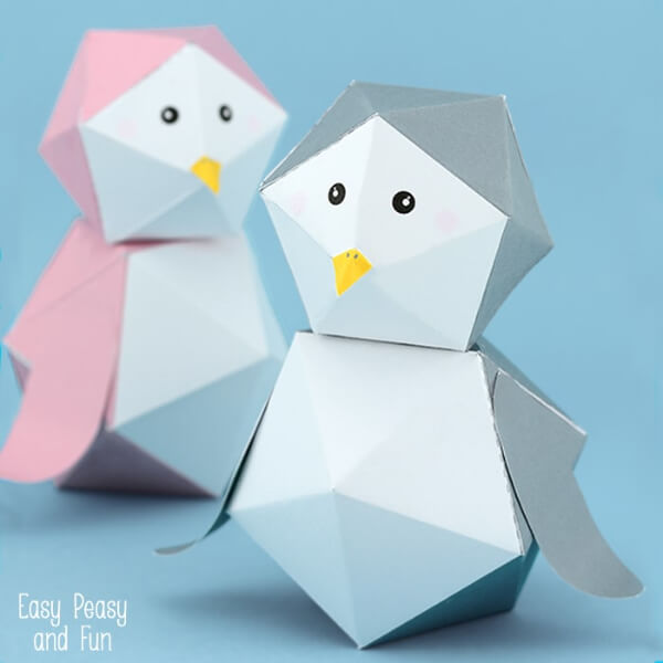 3D Origami Penguin Paper Toy Printable Instructions