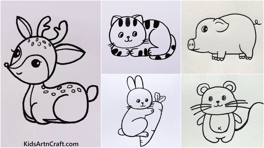 Easy to Draw Cute Animal Drawings for Kids  Kids Art  Craft