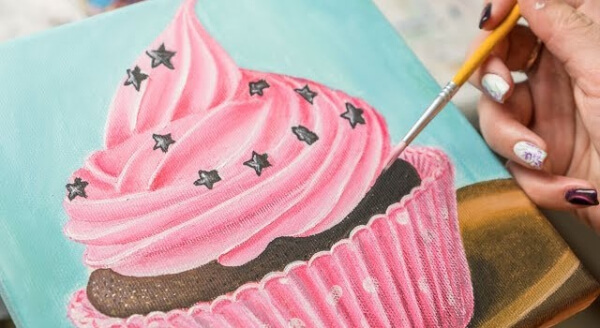 Acrylic Sweet Cupcake painting Cupcake Paintings For Kids