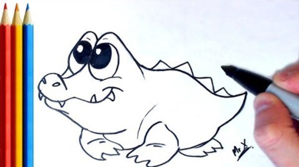 Baby Alligator Drawing & Sketch Instruction For Kids