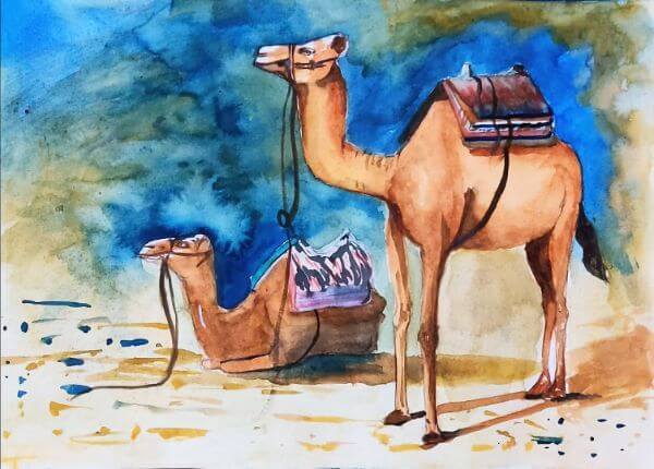 Beautiful Colorful Camel Painting With Watercolor For Kids