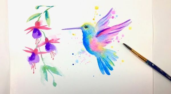 Beautiful Hummingbird Water Color Painting For Kids