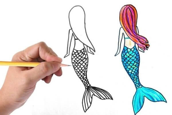 Beautiful Mermaid Drawing & Sketch For Preschooler