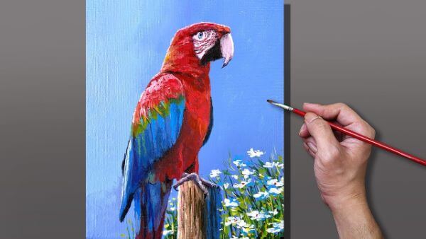 Beautiful Parrot Painting Using Acrylic Paint For Kids