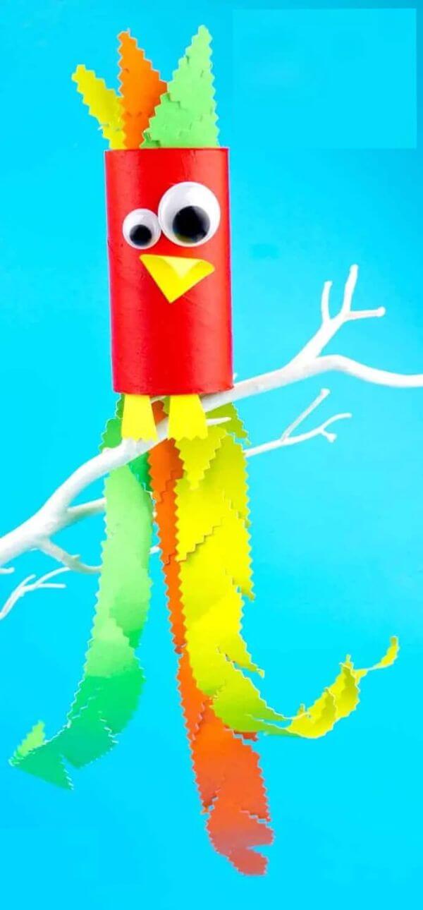 Cardboard Tube Parrot Craft For Kids