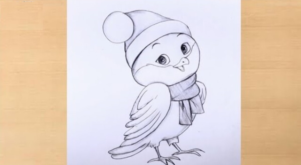 Cartoon Bird Pencil Drawing