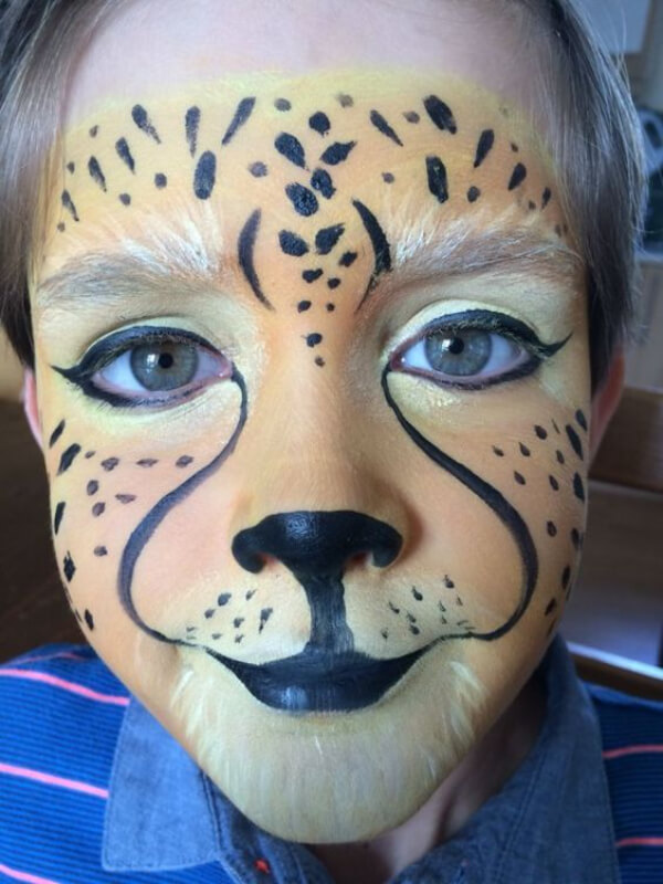 Cute Cheetah Face Painting On Kids From Makeup
