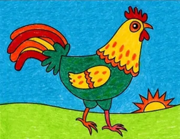 Chicken Drawing With Color