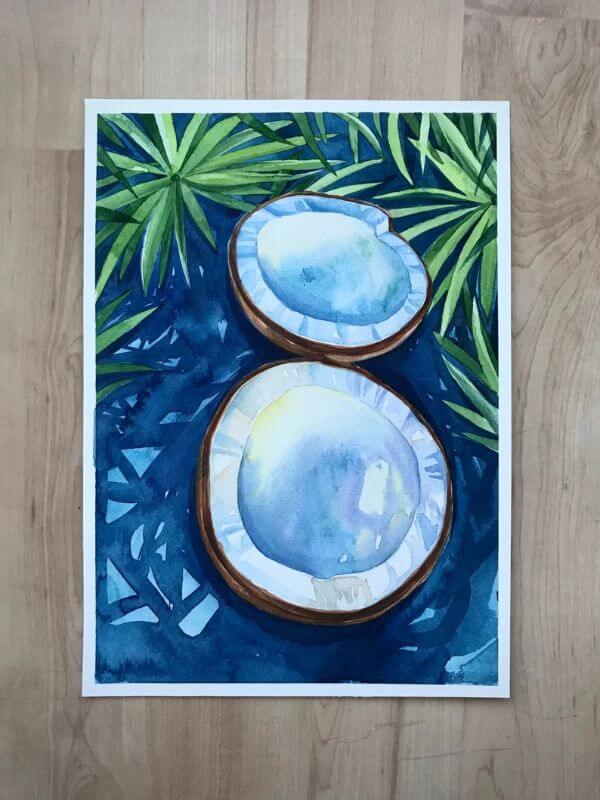 Coconut painting watercolor Activities For Kids
