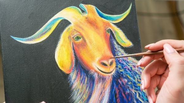 Colorful Goat Acrylic Painting