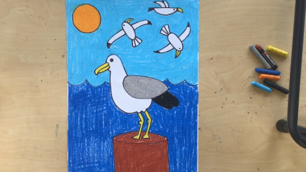 Gull Drawing & Sketches For Kids Colorful Seagull Drawing Tutorial For Kids
