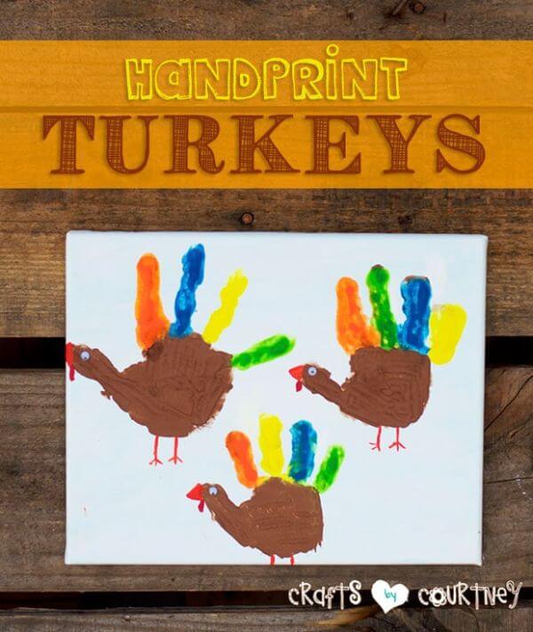 Colorful Handprint Turkeys Painting For Kindergartners