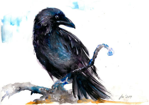 Crow Bird Art Painting With Watercolor