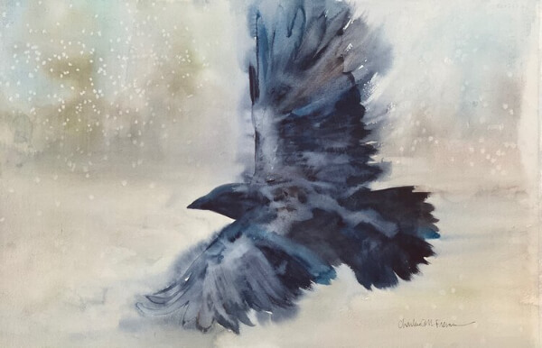 Crow & Raven Flying Watercolor Painting