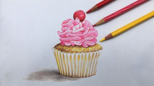 Cupcake Pencil Color Drawing For Kids