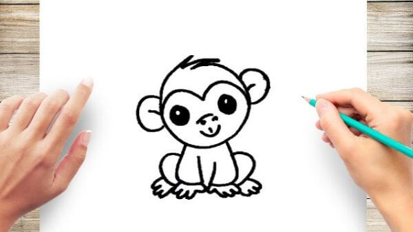 Cute Baby Monkey Pencil Drawing
