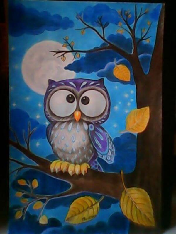 Cute Baby Owl Painting For Kids