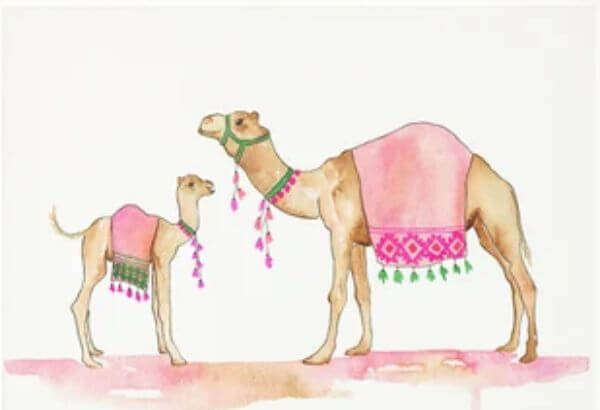 Cute Camel Wall Painting Using Watercolor