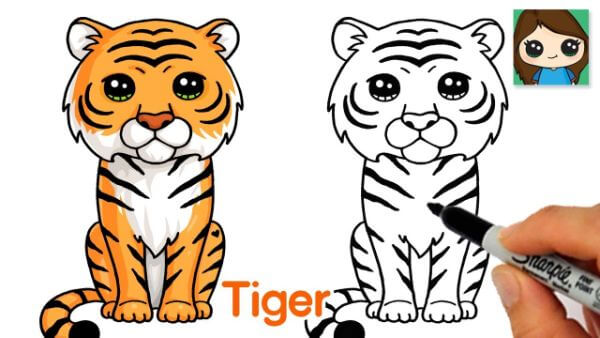 Cute Cartoon Tiger Drawing & Sketch For Preschoolers