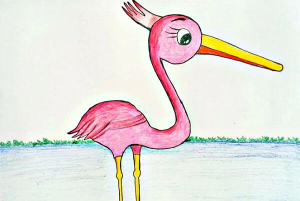 Cute Flamingo Drawing Step By Step & sketches for kids