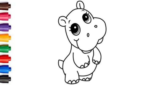 Cute Baby Hippo Drawing For Kids