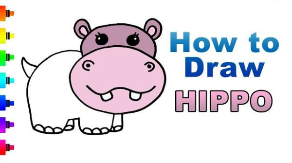 Cute Hippopotamus Drawing & Sketches For Kids