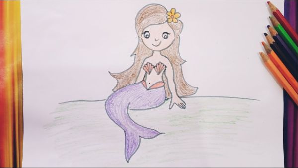 Cute Mermaid Easy Drawing & Sketch For Kids