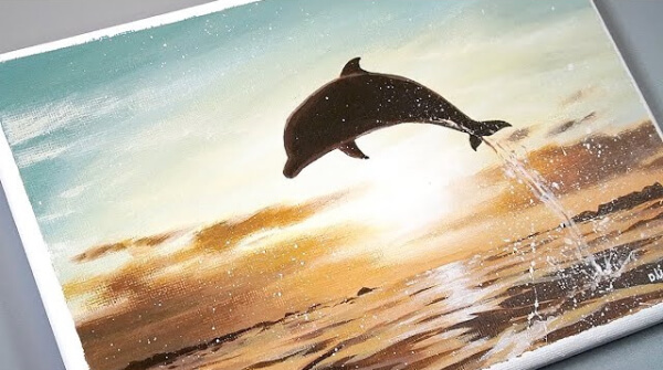 Dolphin In Dazzling Sunset Acrylic Painting
