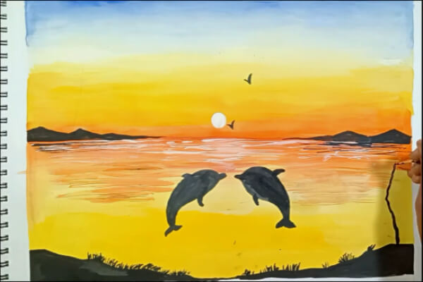 Dolphin Landscape Painting For Kids