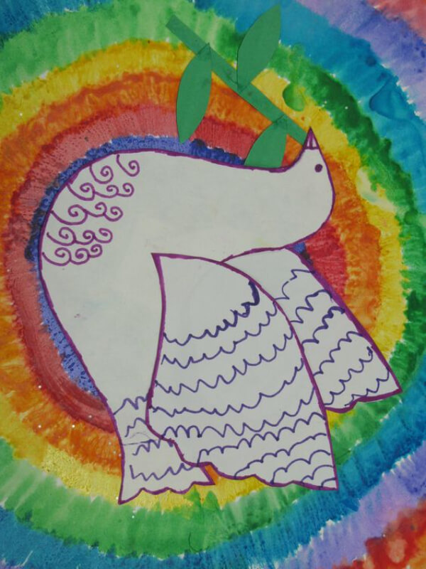 Dove Bird Rainbow Painting For Kids