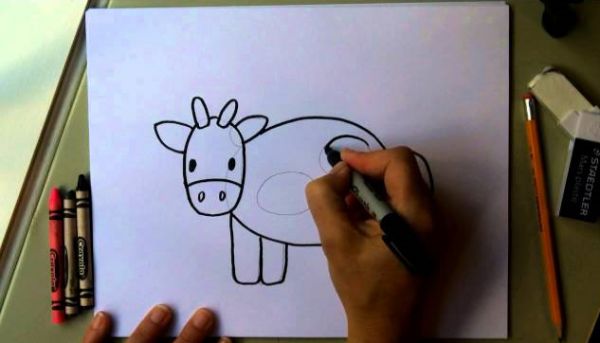 Easy Cartoon Cow Drawing Tutorial & Sketches For Kids