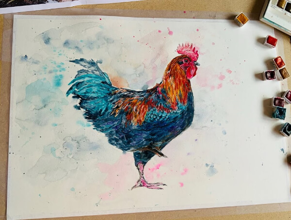 Easy Chicken Painting With Watercolor