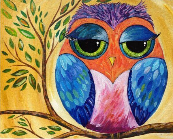 Easy Colorful Owl Acrylic Painting Lesson For Kids