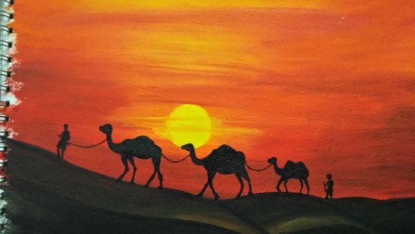 Easy Desert Painting With Camels