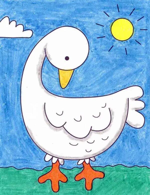 Easy Goose Drawing & Sketch Art Project For Kids
