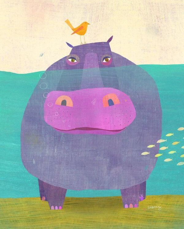 Easy Hippo Painting For Kids