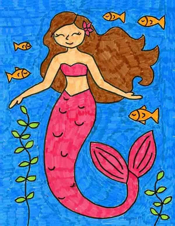 Easy Mermaid Drawing & Sketch Tutorial For Kids