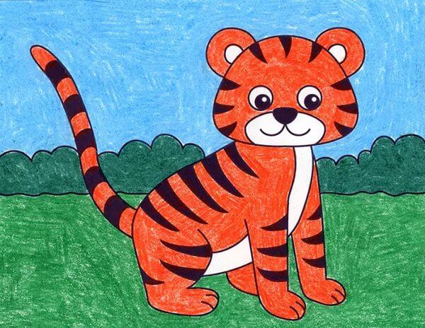 Easy Tiger Drawing & Sketch Tutorial For Kids