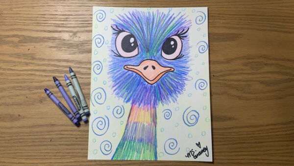 Emu Drawing Step By Step With Crayons