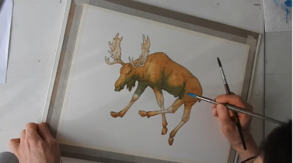 Flying Moose Watercolor Painting For Kids
