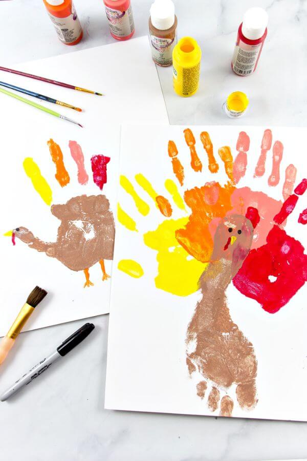 Footprint & Handprint Turkey Painting Art Project For Kids